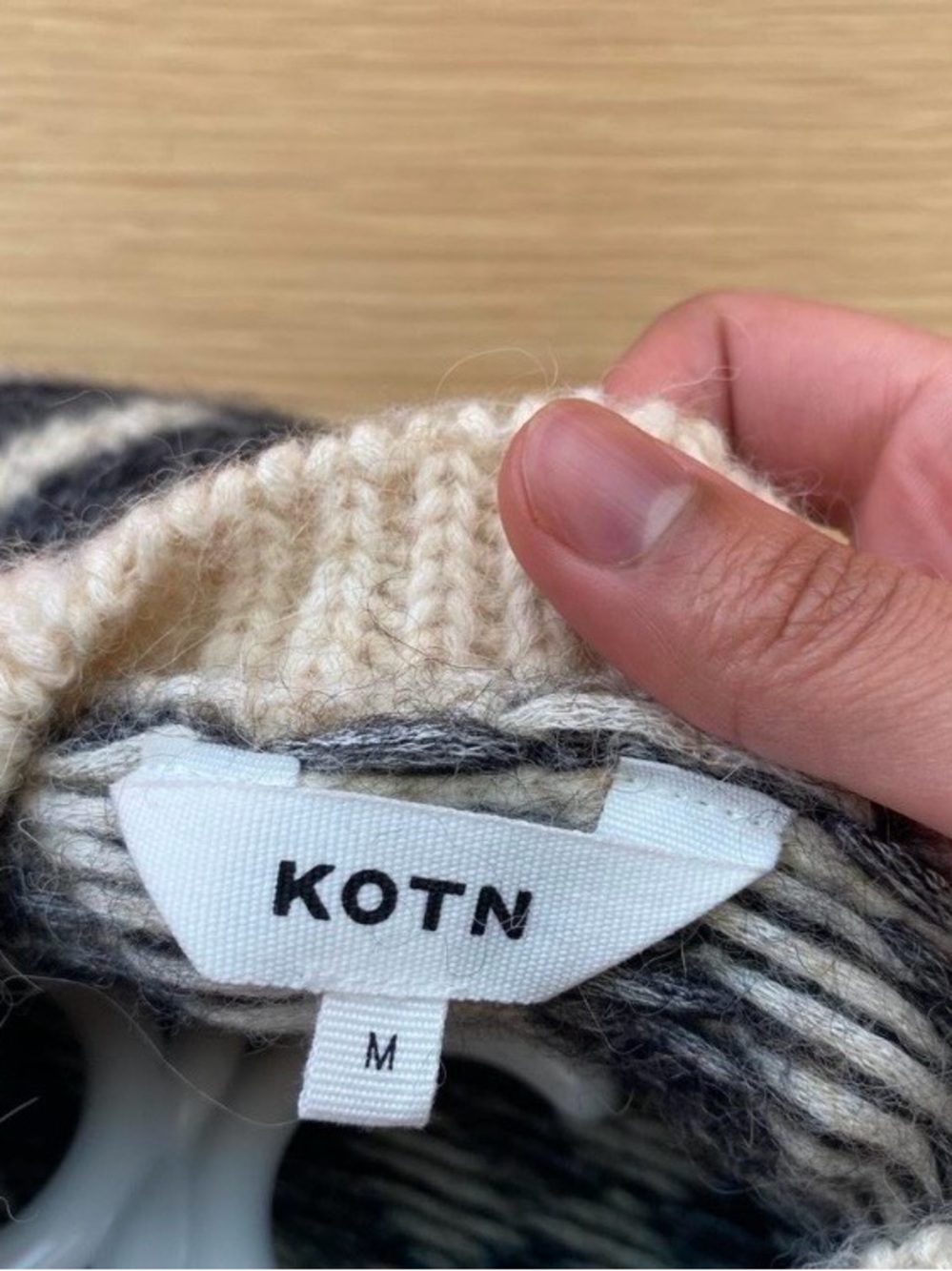 Striped Crewneck Sweater in Ivory and Charcoal - Picture 4 of 8
